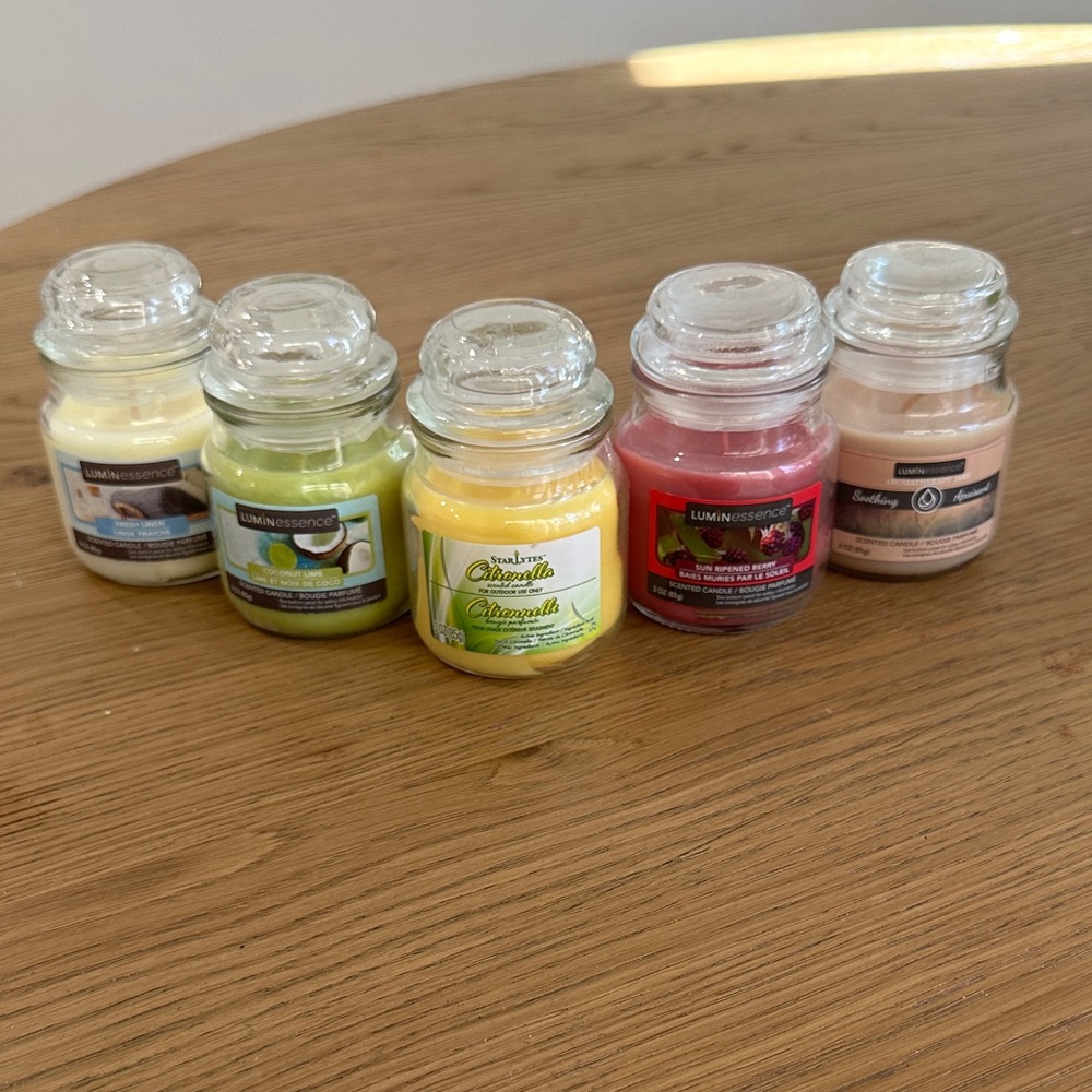 Luminess Scented Candle Collection - Green, Yellow, Pink Set of 5